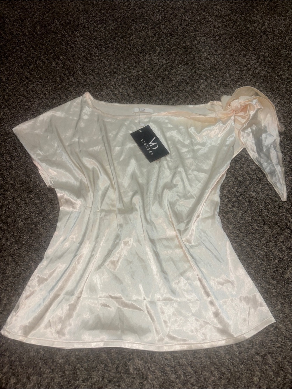 One-Shoulder Satin Tie-Shoulder Blouse in Cream